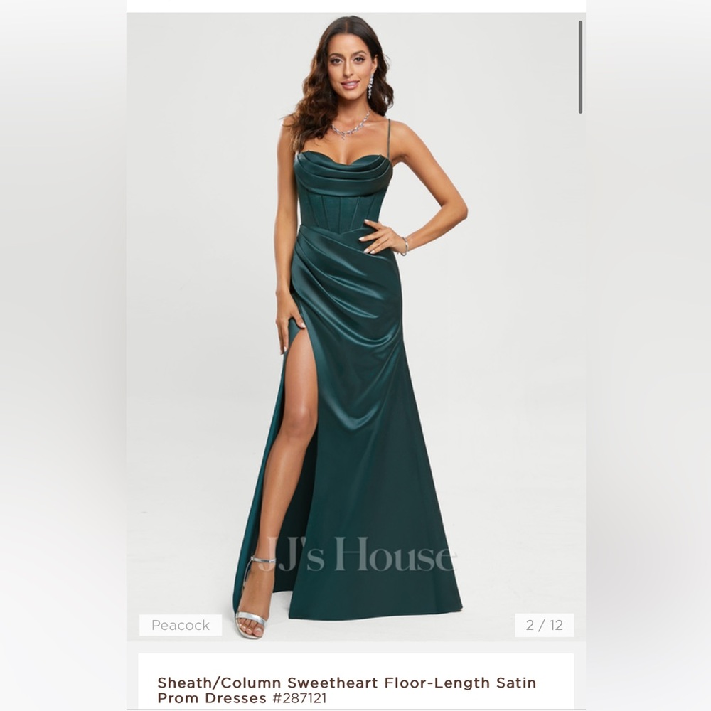 JJs House Peacock Satin Teal Corset Dress